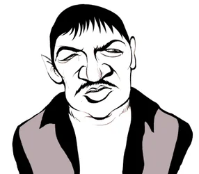 Rainer Werner Fassbinder, cineasta alemão, ator, dramaturgo e diretor de teatro (1945 - 1982), caricatura